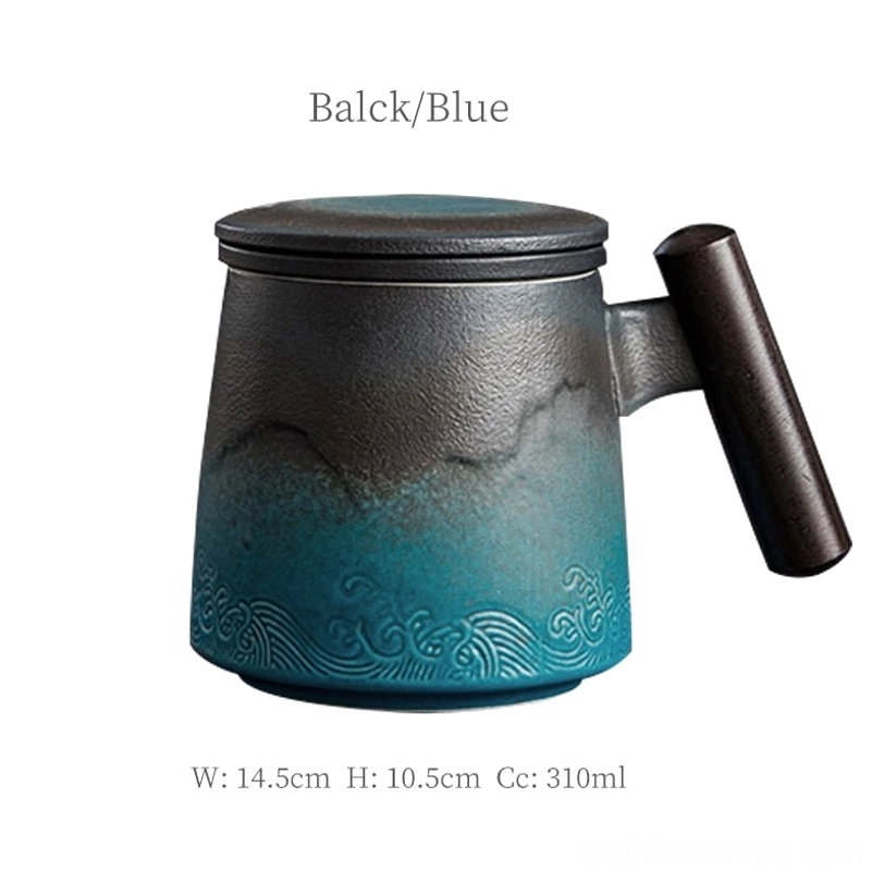 Black and blue gradient traditional Chinese ceramic tea infuser mug with lid