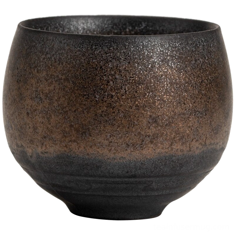 black to brown gradient vintage Chinese clay tea cup side view