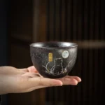 full set black ceramic chinese cat tea cups with lucky characters