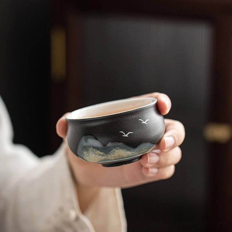 full profile of black ceramic chinese tea cup 140ml