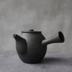 12oz black ceramic kyusu teapot with built-in infuser side view