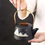 black ceramic mountain teapot with infuser 290ml front view