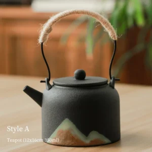 black ceramic mountain teapot with infuser style a