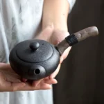 black ceramic side handle teapot 220ml front view