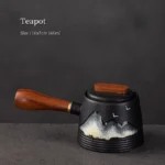 160ml black ceramic side handle teapot with wooden handle full product view