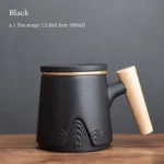 black new chinese ceramic tea infuser mug full view