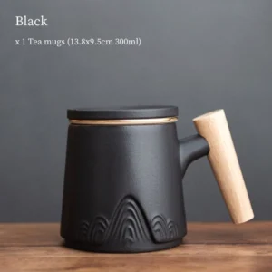 black new chinese ceramic tea infuser mug full view