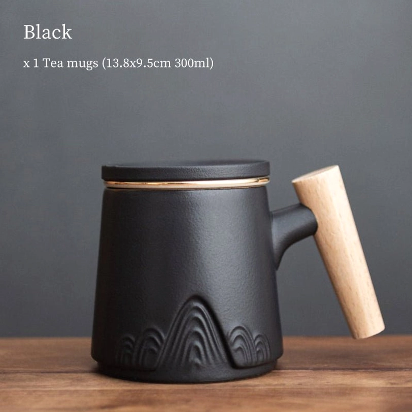 black new chinese ceramic tea infuser mug full view