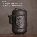 black ceramic travel tea set 1 teapot 2 teacups retro design