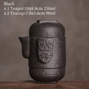 black ceramic travel tea set 1 teapot 2 teacups retro design