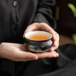 black ceramic chinese tea cup 140ml with landscape ink painting