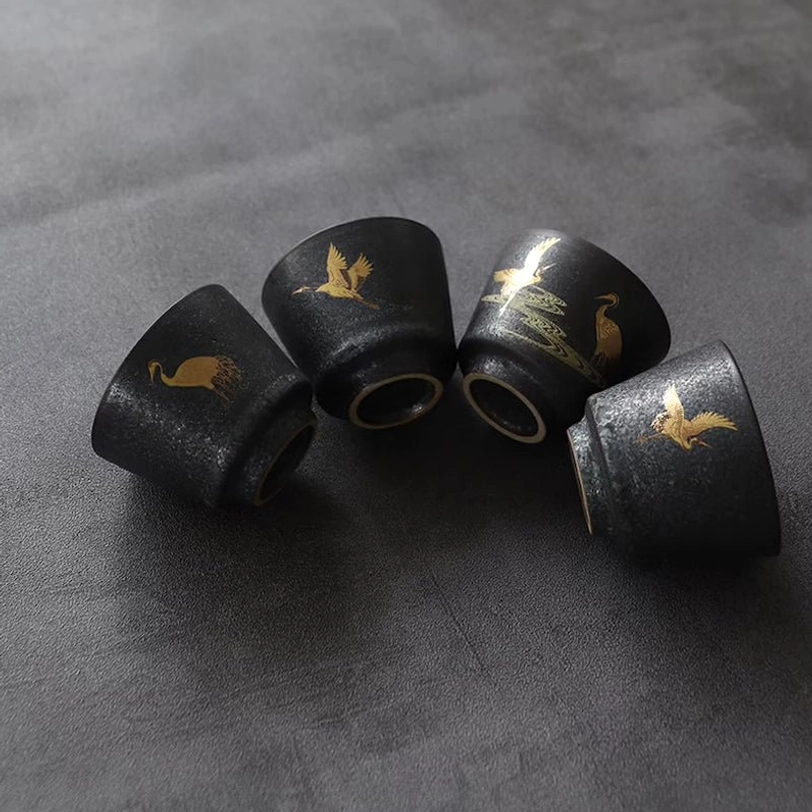 100ml black clay crane chinese tea cup top down view