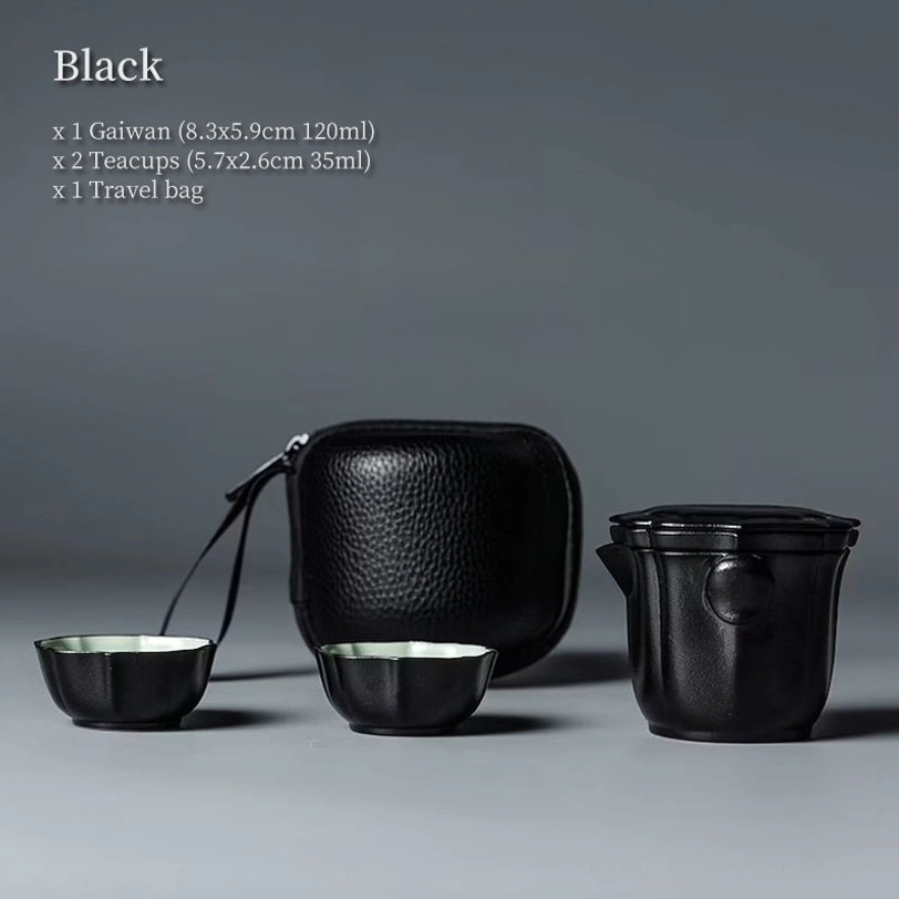 full closed black travel tea set in protective carrying bag