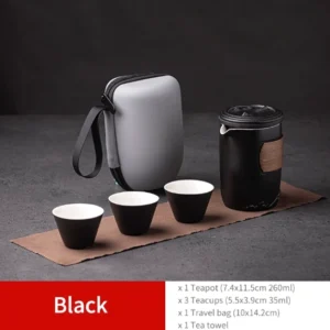 Black 260ml ceramic travel gongfu tea set fully assembled