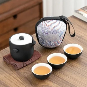 full set of black 160ml portable travel kung fu tea set with tray and carrying bag