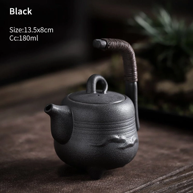 180ml black small ceramic teapot with infuser tripod base