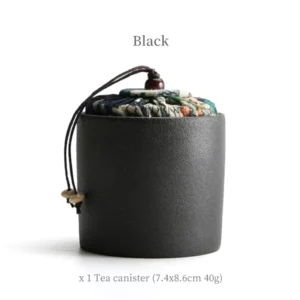 black mini ceramic sealed tea storage canister fabric lid