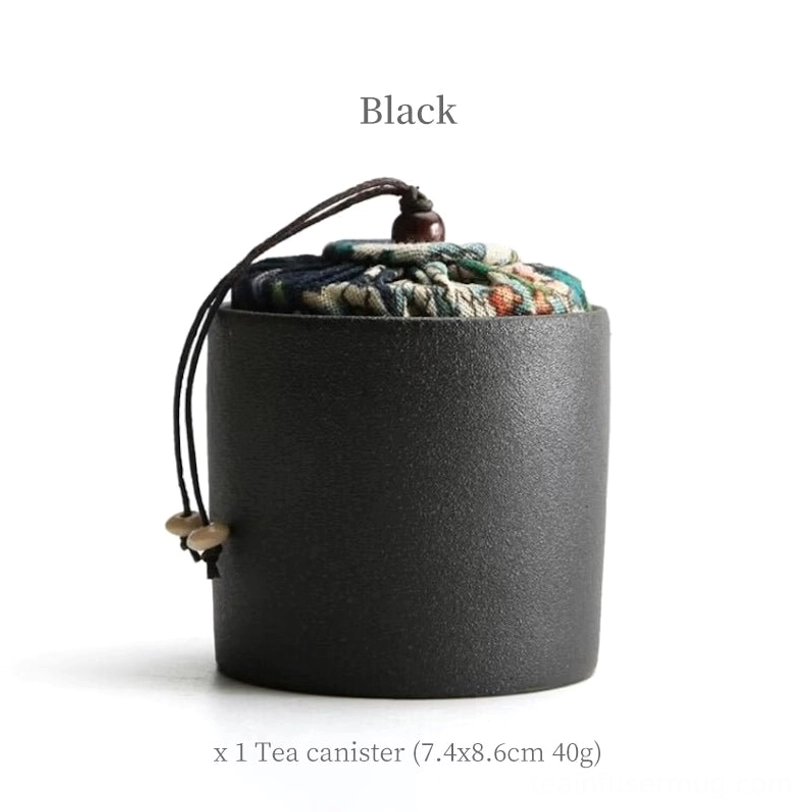 black mini ceramic sealed tea storage canister fabric lid
