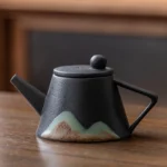 Black mountain landscape ceramic teapot with infuser 150ml