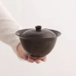 matte black rustic ceramic gaiwan 175ml front view
