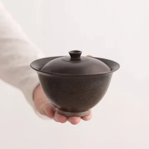 matte black rustic ceramic gaiwan 175ml front view