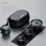 black travel kung fu tea set with protective carry case