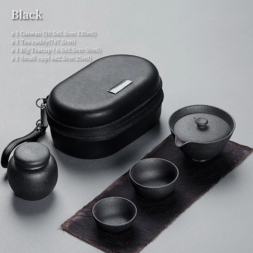 black travel kung fu tea set with protective carry case