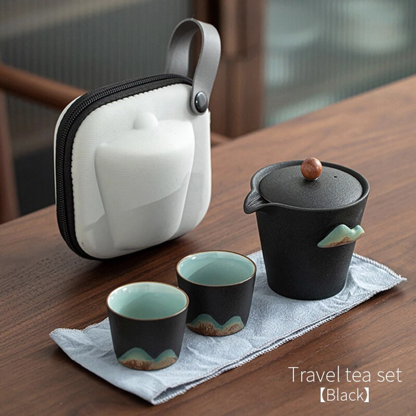Black color variant 200ml ceramic travel tea set