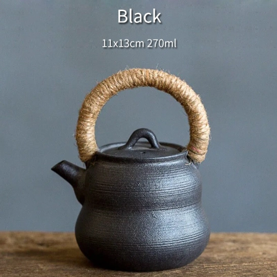 black color variant of gourd ceramic teapot with infuser