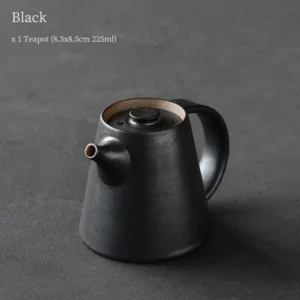 black vintage ceramic teapot with built-in infuser 225ml front view