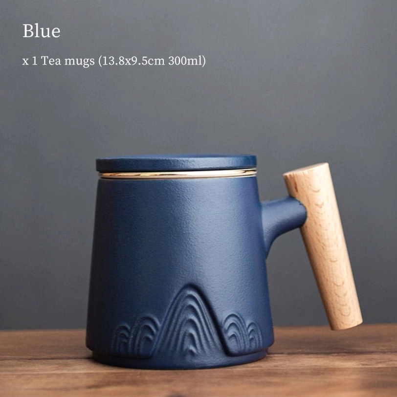 blue new chinese ceramic tea infuser mug front view