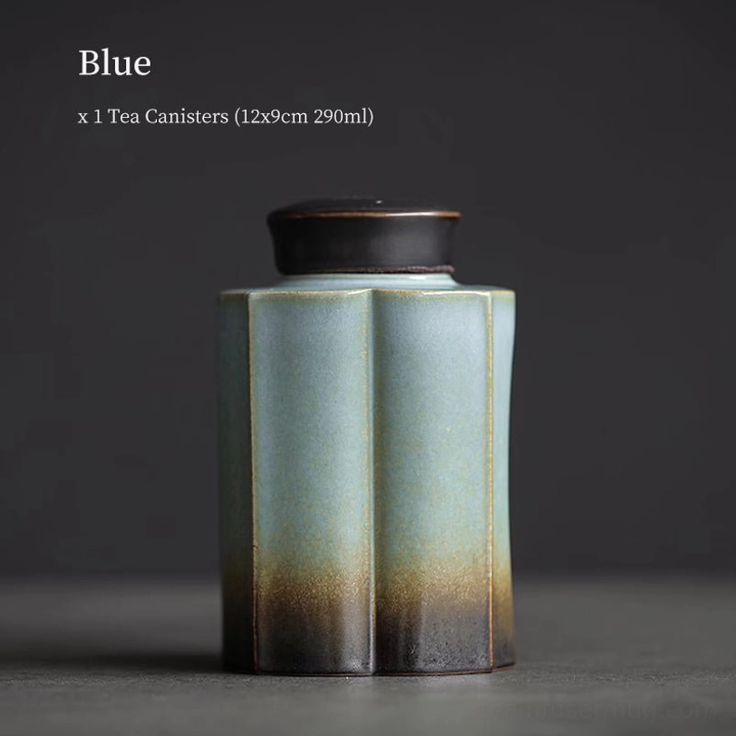 blue gradient glaze ceramic tea storage canister