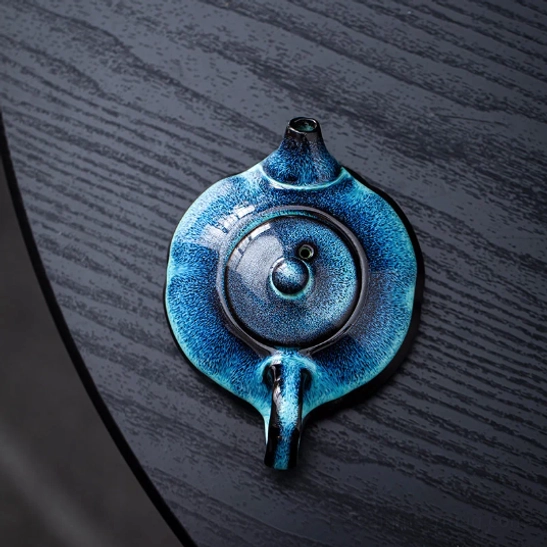 top view of blue gradient Jian Zhan tea pot with infuser