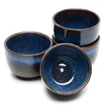 full set view of four blue jian zhan chinese tea cups
