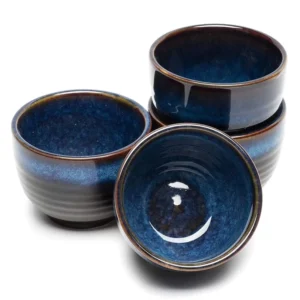 full set view of four blue jian zhan chinese tea cups