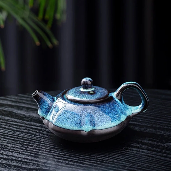 side view of 160ml blue Jian Zhan teapot for gongfu tea