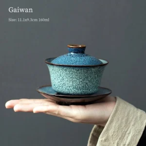 front view of blue 160ml jianzhan gaiwan tea set