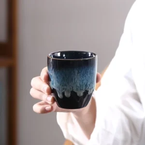 full set display of blue jianzhan ceramic chinese tea cup