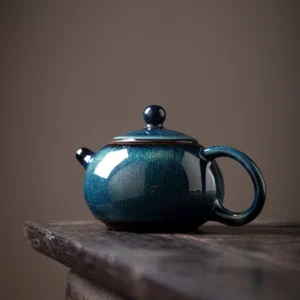 Full view of 170ml blue Jianzhan teapot with infuser