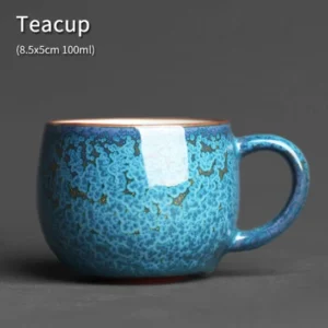 100ml blue jun kiln chinese handle tea cup side view