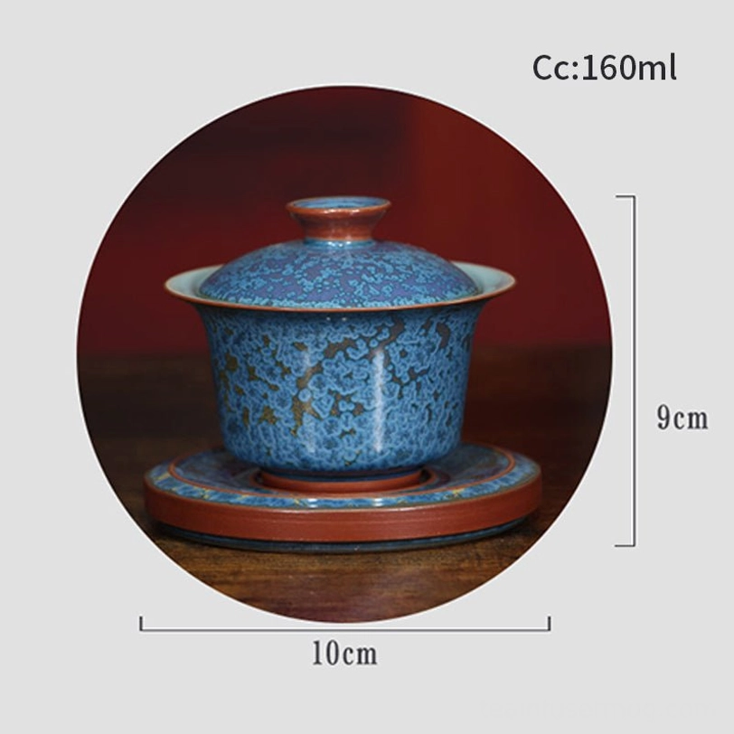 bottom base view of blue jun kiln gaiwan brewing bowl