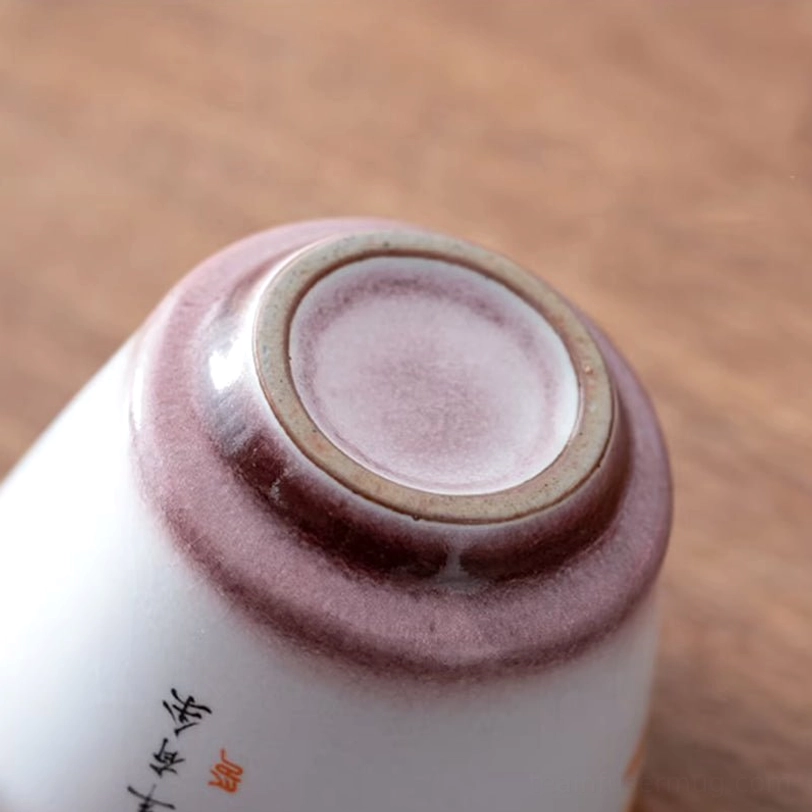 blue purple kiln change glaze chinese tea cup with white deer motif