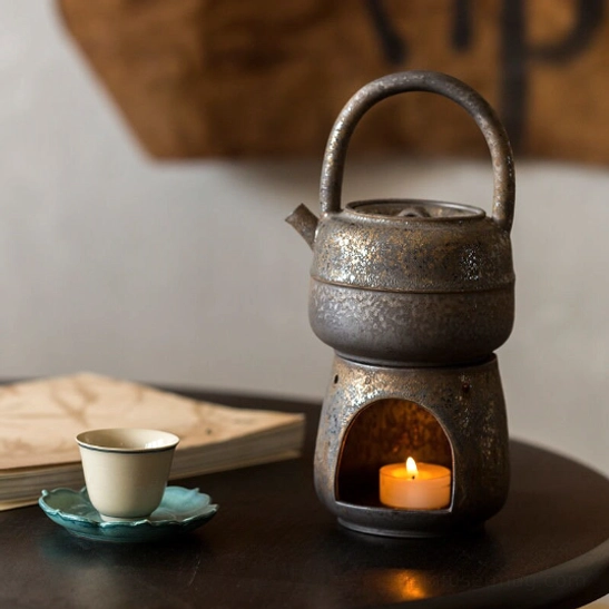 blue reactive glaze kyusu teapot with infuser for loose tea