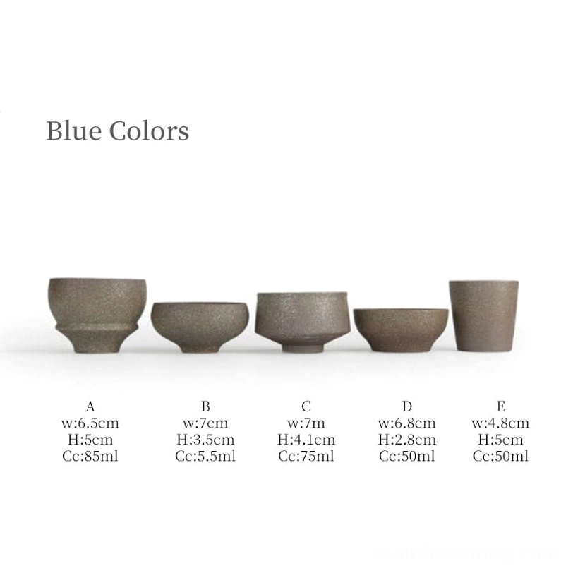 blue speckled chinese clay tea cup side profile close up