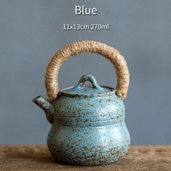 blue color variant of gourd ceramic teapot with infuser