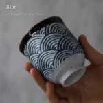 vintage blue wave japanese ceramic tea cup 170ml