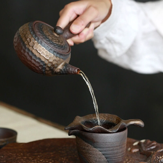 bottom view of vintage japanese clay teapot showing maker's mark