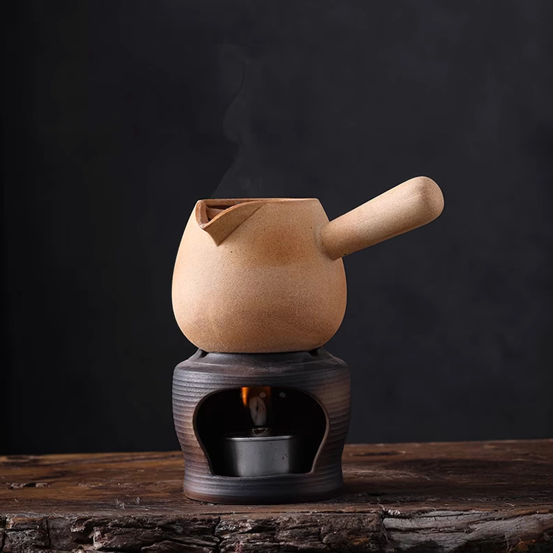 rustic texture of bronze ceramic kyusu teapot