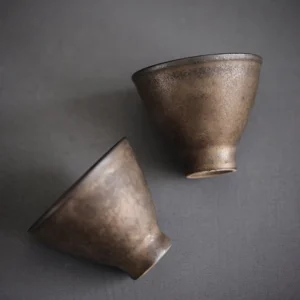 vintage bronze chinese douli tea cup 50ml side view