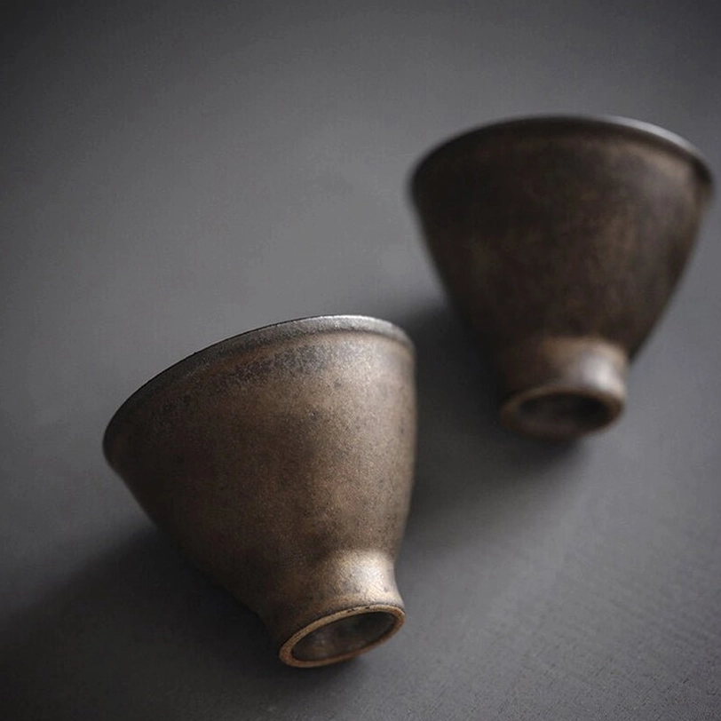 bronze glaze chinese tea cup interior closeup